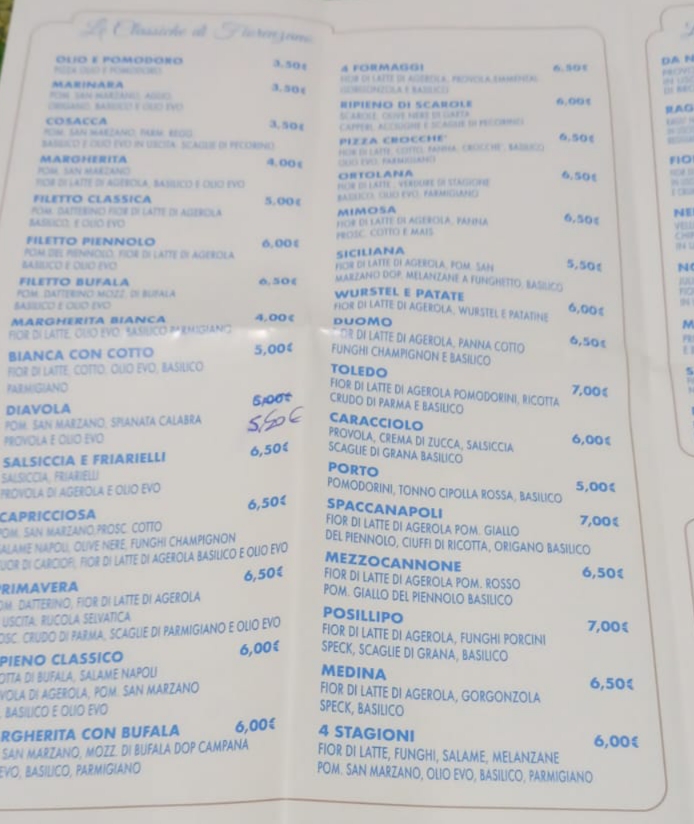 Menu Fiorenzano Pizzaioli Dal 1897-2